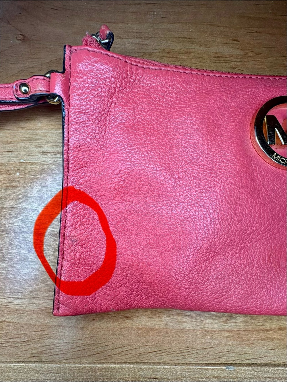 Michael Kors Fulton Pink Pebbled Leather Large Top Zip Wristlet Clutch Wallet - Picture 2 of 8